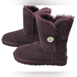 UGG Bailey Button Bling Boots Port Purple Sz5 Swarovski NIB